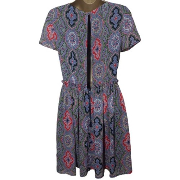 Size 8 Multi Floral Chiffon High Waist Above Knee Dress - Picture 5 of 10